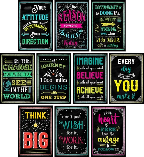 L&O Goods - Paquete de 10 pósteres motivacionales de 11 x 17 pulgadas, afirmaciones positivas para aula, oficina u hogar, impresiones inspiradoras