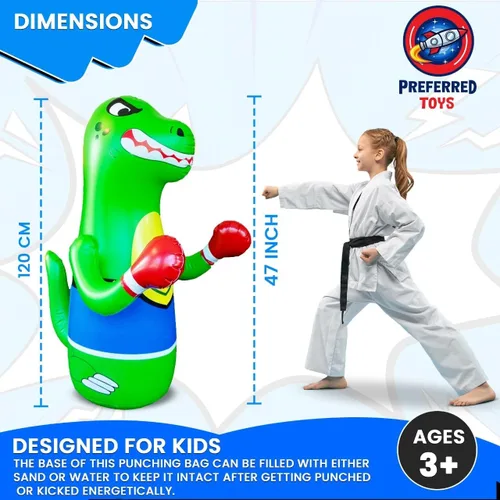 Miniatura 3 de Preferred Toys Saco de boxeo inflable de dinosaurio para niños – Paquete de 2 bolsas Bop para niños pequeños y niños de 3 a 8 – Juguetes inflables