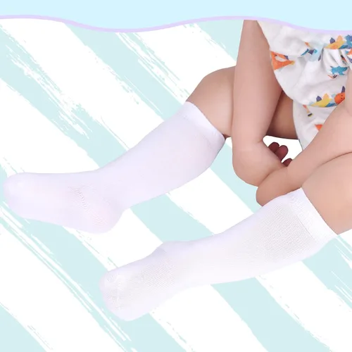 Miniatura 3 de Calcetines hasta la rodilla para bebé, calcetines altos hasta el muslo, medias de algodón sin costuras para recién nacidos, niños y niñas, 5 pares