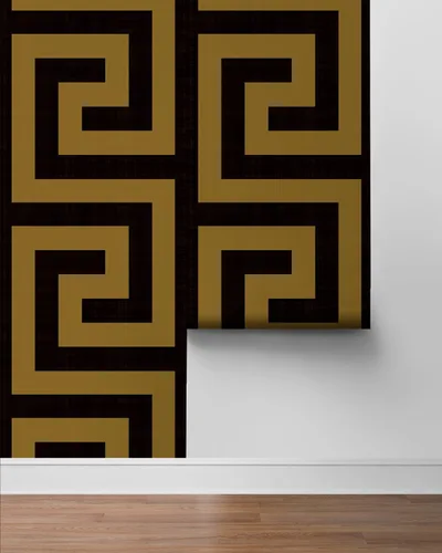 Miniatura 8 de NextWall Laberinto Geo - Papel tapiz autoadhesivo (ébano y dorado)