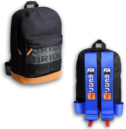 Miniatura 15 de W-POWER JDM Bride Racing Mochila de viaje para laptop con parte inferior marrón con correas de arnés ajustables (ASIMO-BK)