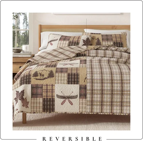 Miniatura 5 de Great Bay Home Lodge - Juego de edredón – Juego de ropa de cama rústica de 3 piezas tamaño matrimonial/Queen – Colcha reversible ligera para todas