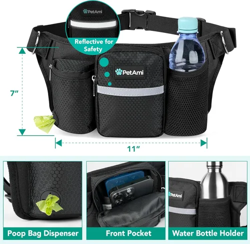 Miniatura 3 de PetAmi Correa de perro manos libres premium para 2 perros, correa de cinturón ajustable para caminar con perro, bolsa de accesorios de mochila