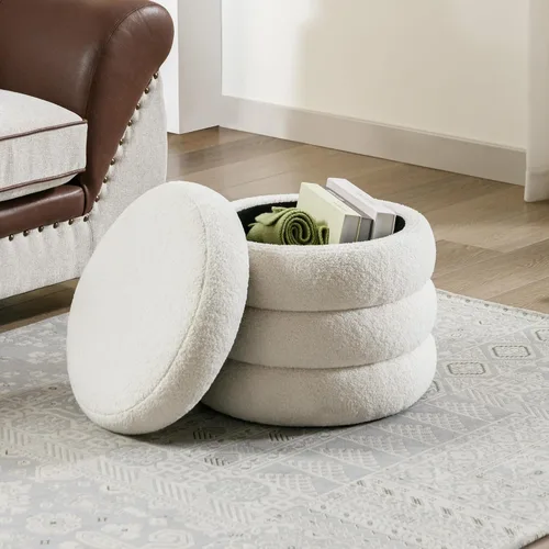 Miniatura 6 de Flouki Otomana redonda de almacenamiento de 19.5 pulgadas, taburetes de tocador para dormitorio, otomana de entrada para mesa de consola, taburete