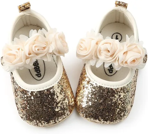 Miniatura 97 de RVROVIC Mocasines de princesa para bebé, zapatos brillantes de Mary Jane, zapatos de cuna de suela suave y ligera de primera calidad, zapatos