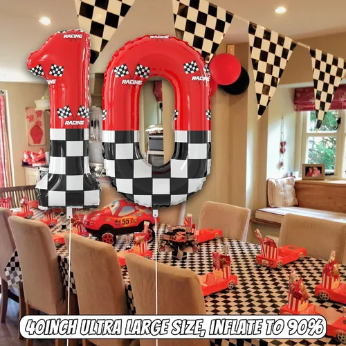 Miniatura 6 de Globos gigantes de papel de aluminio con números de tema de carreras a cuadros en blanco y negro de 40 pulgadas (Número 0)
