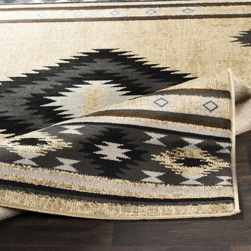 Miniatura 6 de Hoylake Southwestern - tapete estilo tribal, azteca, indio americano e indie, felpudo, pequeño, marrón, gris, negro, 1 pie y 10 pulgadas por 2 pies