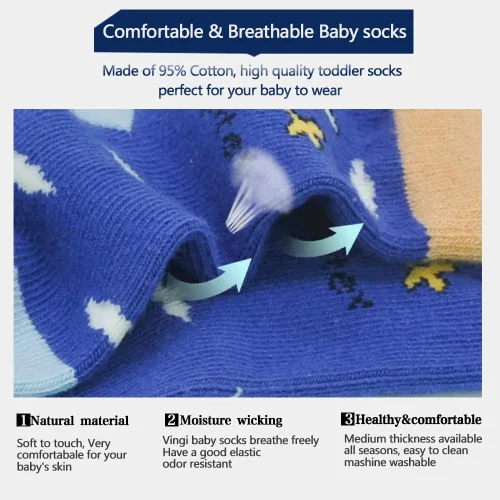 Miniatura 12 de Tphon Calcetines para niños pequeños con empuñaduras, 12 pares de calcetines antideslizantes de algodón para niños y niñas de 1 a 7 años