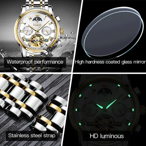 Miniatura 42 de OLEVS Relojes automáticos para hombre, esqueleto mecánico, de lujo, a la moda, reloj de pulsera luminoso impermeable