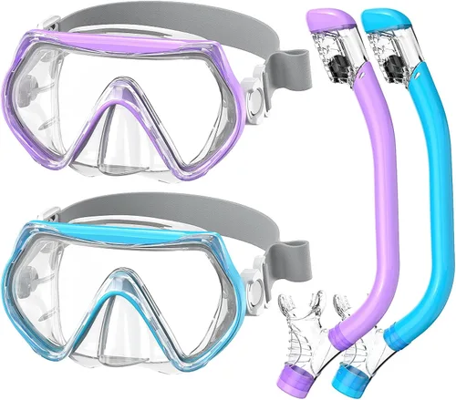 Miniatura 9 de Equipo de esnórquel para niños, conjunto de esnórquel para niños de 6 a 14 años, esnórquel seco superior, conjunto de máscara, gafas de natación