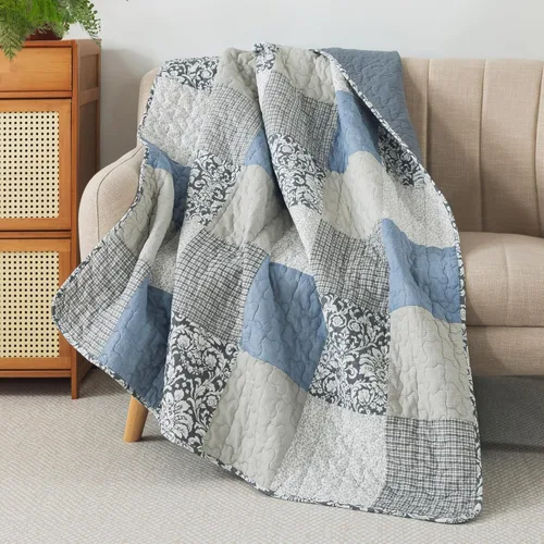 Miniatura 9 de SLPR Manta de Tiro Acolchada de Algodón, 50" x 60" Colcha de Retazos Floral Estilo Granja, Manta de Tiro de Retazos Shabby Chic Colcha de Regazo