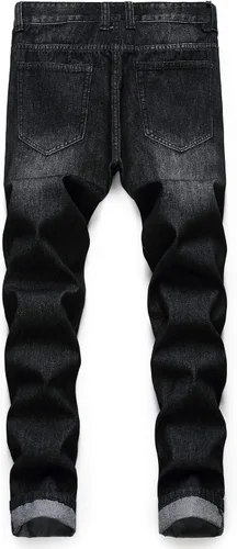 Miniatura 2 de Jeans rasgados para hombre, ajustados, ajuste regular, pierna cónica, desgastados, pantalones de mezclilla para hombre con agujero