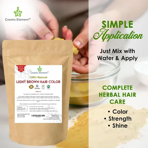 Miniatura 5 de Cosmic Element Polvo de henna marrón claro para color de cabello y barba, tinte natural orgánico, sin químicos, sin gluten, libre de crueldad, 4