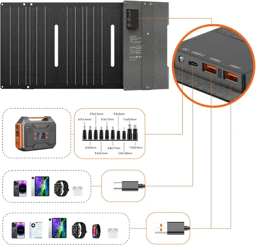 Miniatura 2 de Panel solar portátil de 60 W, cargador solar plegable con salida DC/USB C/USB A, cable de CC para estación de energía solar, banco de energía