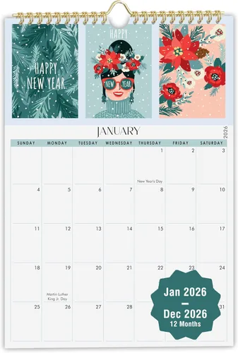 Miniatura 7 de Calendario de pared 2026, planificador de 12 meses de enero de 2026 a diciembre de 2026, encuadernado en espiral para oficina, hogar, familia