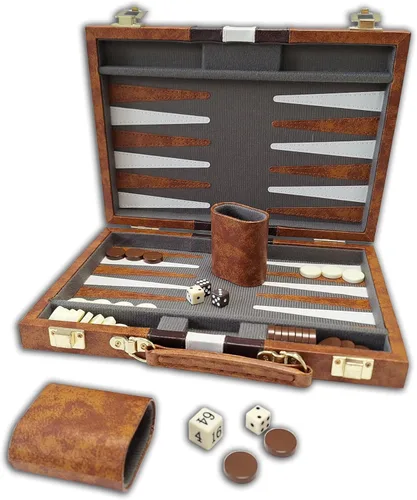 Miniatura 5 de Juego de backgammon, 18 pulgadas, café y blanco