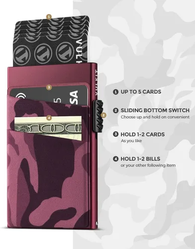 Miniatura 6 de VULKIT Cartera desplegable para tarjetas de crédito con bloqueo RFID, funda delgada de aluminio de metal con bolsillo para dinero para tarjetas