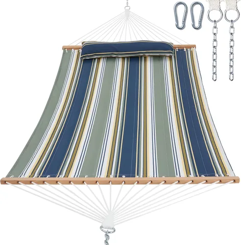 Miniatura 6 de GAFETE Hamaca de tela acolchada para 2 personas para exterior, hamacas dobles de 12 pies con barra separadora, almohada extraíble grande, bolsa