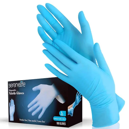 SereneLife 100 guantes desechables de nitrilo, guantes suaves de grado industrial, guantes de nitrilo de 4 mil, sin polvo, sin látex, ambidiestros,
