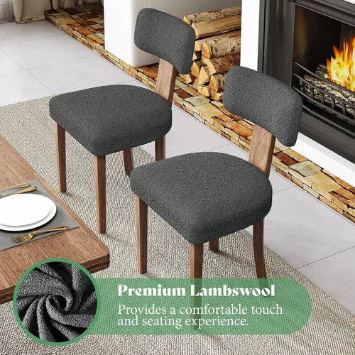 Miniatura 5 de AMERLIFE Juego de 2 sillas de cocina, sillas Boucle con respaldo y asiento curvados tapizados, marco de madera dura de estilo moderno, color gris
