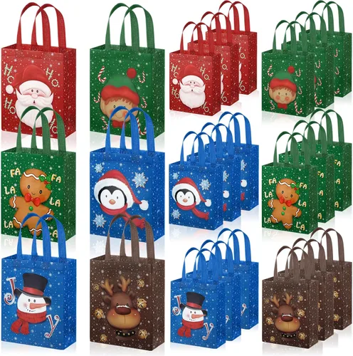 Miniatura 9 de Clysee 6 bolsas de regalo de Navidad con asas, tela no tejida, bolsas reutilizables para fiestas de Navidad, 6 estilos de 10.2 x 8.3 pulgadas