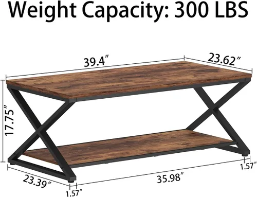 Miniatura 2 de HSH Mesa de centro de madera con almacenamiento, mesa de café rústica marrón para sala de estar, mesa central moderna minimalista de 2 niveles, mesa