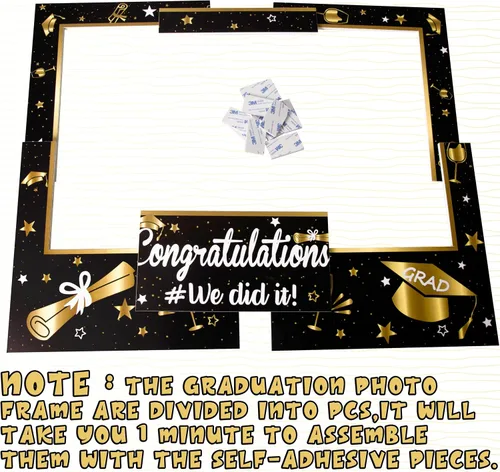 Miniatura 5 de Marco de fotos de graduación de gran tamaño + 14 accesorios de cabina de fotos de felicitaciones, suministros de fiesta, regalos de decoración