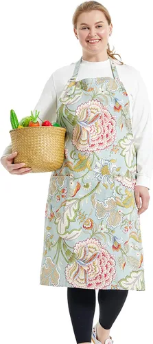 Miniatura 51 de Delantales de algodón y lino para hornear, talla grande, para mujer, con bolsillos, cocina