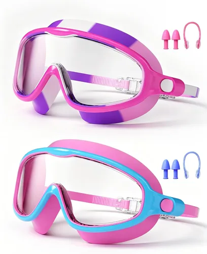 Miniatura 12 de Gafas de natación para niños de 3 a 15 años con tapones para los oídos, marco grande, gafas de natación antivaho/UV para niños, niñas y bebés, 2