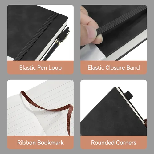 Miniatura 3 de Cuaderno de diario rayado, 200 páginas, cuadernos de tapa dura de cuero, A5 con rayas universitarias gruesas y clásicas con bucle para bolígrafo