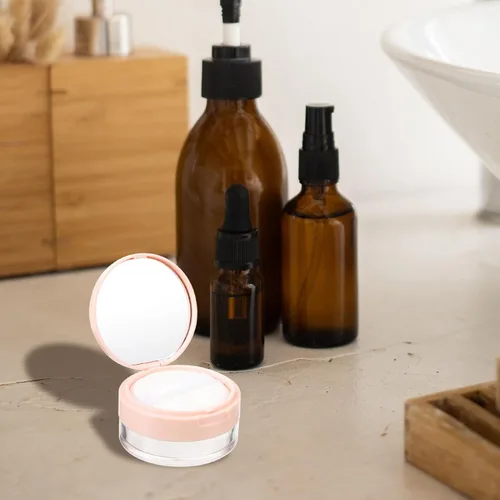 Miniatura 7 de Beaupretty Estuche compacto de 2 piezas con soplo reutilizable contenedor de polvo suelto con espejo de plástico DIY estuche de polvo de maquillaje