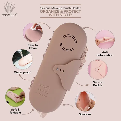 Miniatura 5 de Beauty Bloom - Soporte y organizador para brochas de maquillaje, silicona con hebilla, estuche de almacenamiento portátil para brochas de belleza