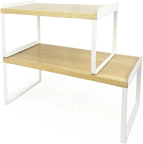 Mitus Organizador y almacenamiento de estantes, estante apilable de madera escalonada para encimeras, escritorios, gabinetes (juego de 2) 12