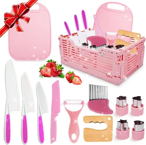 Juego de cuchillos de cocina para niños para cocina real y cesta, juguetes Montessori para niños de 3, 4, 5, 6, 7, 8, 9, 10 años, regalos de