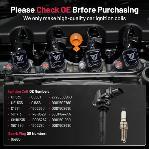 Miniatura 5 de BDFHYK Paquete de bobinas de encendido UF535 y bujías de iridio 95983 compatibles con Mercedes-Benz C230 C280 CLK350 E350 ML350 SLK280 Dodge