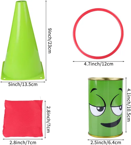 Miniatura 7 de Juego de 36 juegos de carnaval 4 en 1 para lanzar bolsas de frijoles de plástico, juego de lanzamiento de anillo de cono de plástico para interiores