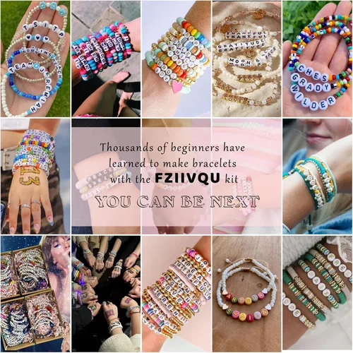 Miniatura 2 de FZIIVQU Kit de 1450 Piezas de Cuentas de Letras, 4x7 mm Cuentas de Alfabeto de Acrílico Blanco para Hacer Joyas, Cuentas de Corazón de Número