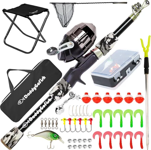 DaddyGoFish Kids Fishing Pole - Rod Reel Combo Tackle Box Starter Set - First Year Small Dock Gear Kit for Boys Girls Toddler Youth Age Beginner