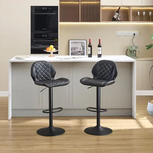 Miniatura 7 de FIRAVOE Juego de 2 taburetes de bar giratorios negros con respaldo, taburete de bar ajustable de 24 a 33 pulgadas, taburete de bar tapizado de piel