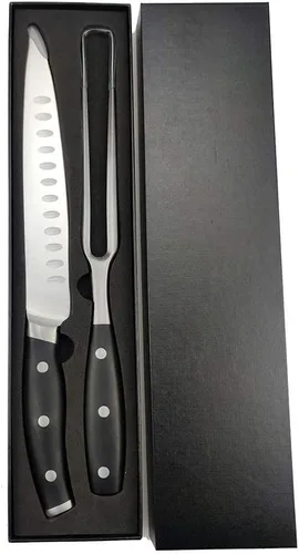 Miniatura 7 de Juego de cuchillo y tenedor para tallar – con cuchillo de trinchar de 8 pulgadas y tenedor de metal recto de 8 pulgadas, triple remache de acero