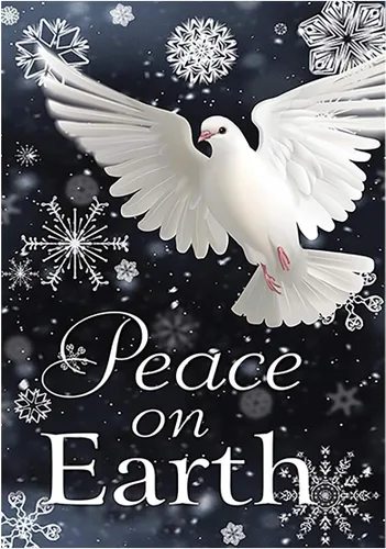 Peace on Earth Paloma decorativa con copos de nieve para casa de invierno, bandera de 28 x 40 pulgadas