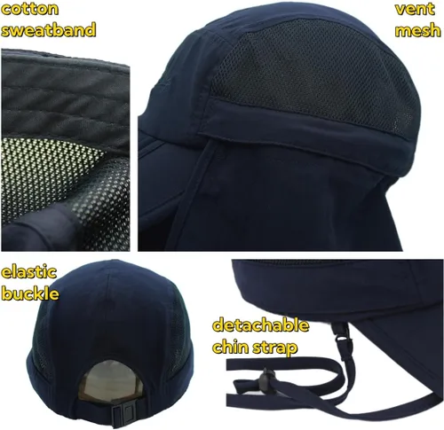 Miniatura 4 de Sombrero de sol transpirable de ala ancha UPF 50+ con solapa para el cuello, protección UV, gorra de secado rápido para verano, pesca al aire libre