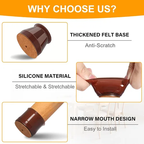 Miniatura 5 de 24 piezas de protectores de patas de silla marrón, almohadillas de fieltro para muebles con cubiertas de silicona para sillas, protectores de patas