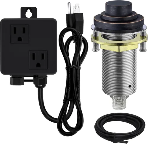 Miniatura 11 de Kit de interruptor de aire SinkTop con botón largo de latón dorado (latón completo) para eliminación de basura Un negro mate