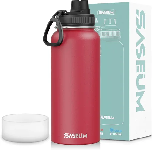 Miniatura 13 de SASEUM Botella de agua de acero inoxidable de 12 onzas, botella aislada sin BPA con tapa de boquilla a prueba de fugas, botella de metal de boca