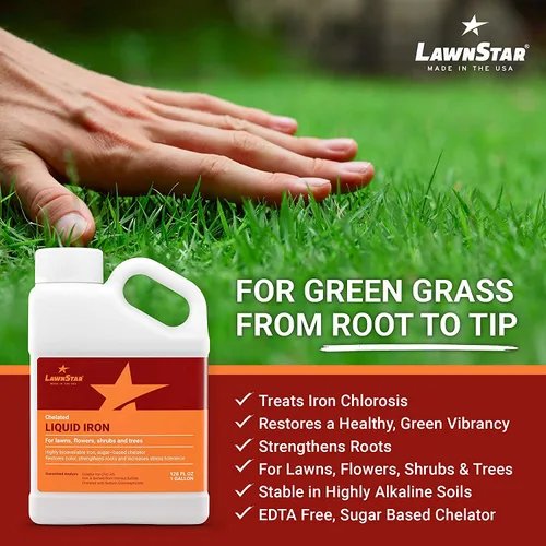 Miniatura 4 de LawnStar Hierro líquido (1 galón) para plantas, multiusos, adecuado para césped, flores, arbustos, árboles, trata la deficiencia de hierro, el daño