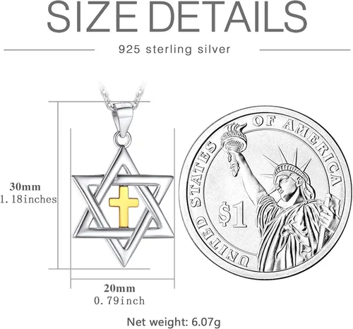 Miniatura 42 de U7 - Collar con Estrella de David para hombres y mujeres, dije hexagonal de acero inoxidable con cruz/piedra de rubí/collares clásicos judíos