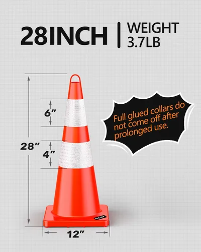 Miniatura 2 de Conos de seguridad de tráfico 6 piezas con collares reflectantes y conectores de cadena de PVC irrompible naranja construcción para el tráfico