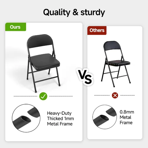 Miniatura 6 de Paquete de 4 sillas plegables acolchadas de cuero, marco de metal con asiento y respaldo de piel sintética, capacidad de 650 libras, silla plegable
