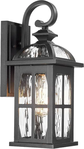Darkaway Lámpara de pared exterior con vidrio ondulado de agua, luces exteriores de aluminio, apliques de iluminación exterior para casa, porche,